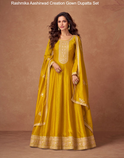 Rashmika Aashirwad Creation Silk Gown Dupatta Set Supplier India