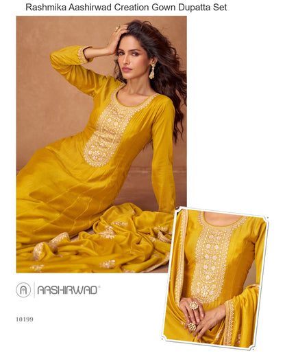 Rashmika Aashirwad Creation Silk Gown Dupatta Set Supplier India