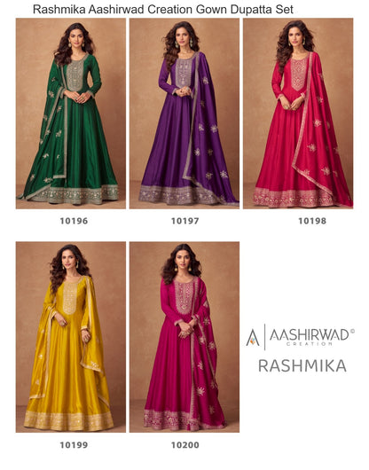 Rashmika Aashirwad Creation Silk Gown Dupatta Set Supplier India