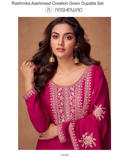 Rashmika Aashirwad Creation Silk Gown Dupatta Set Supplier India