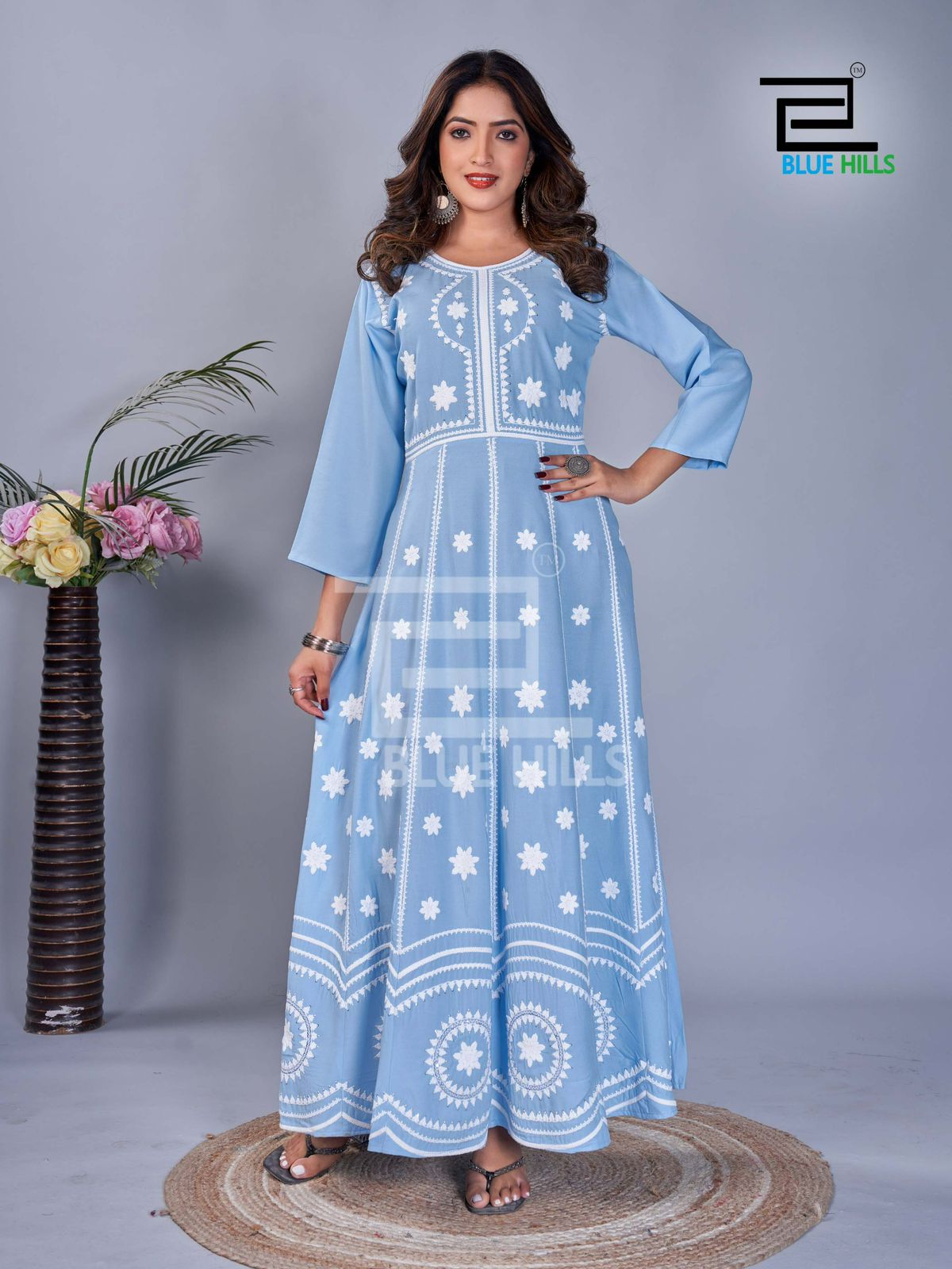 Rashmika Blue Hills Rayon 14Kg One Piece Gown Wholesale Rate
