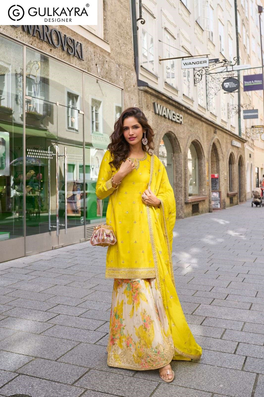 Rashmika Gulkayra Designer Chinon Readymade Sharara Suits Supplier Gujarat