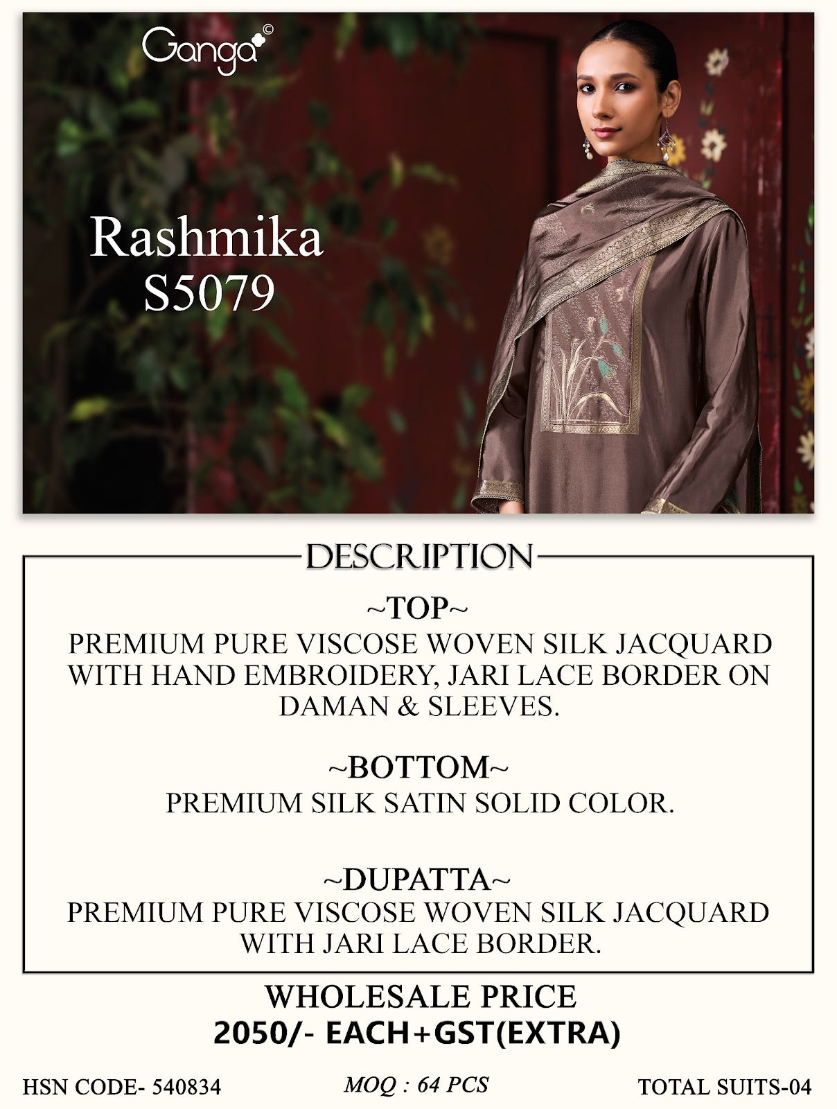 Rashmika S5079 Ganga Woven Silk Plazzo Style Suits Supplier