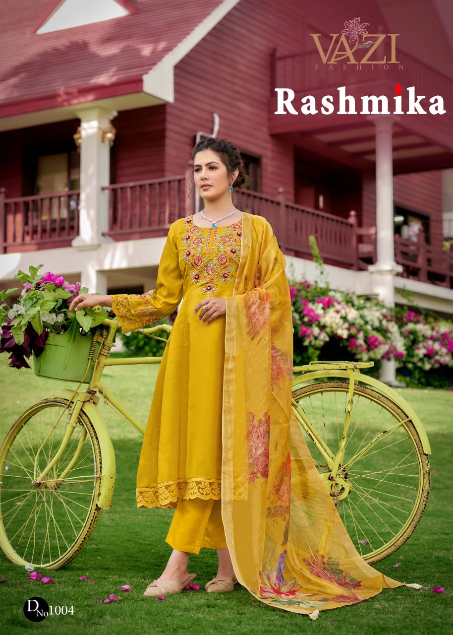 Rashmika Vazi Fashion Tissue Simmer Readymade Anarkali Suits Supplier