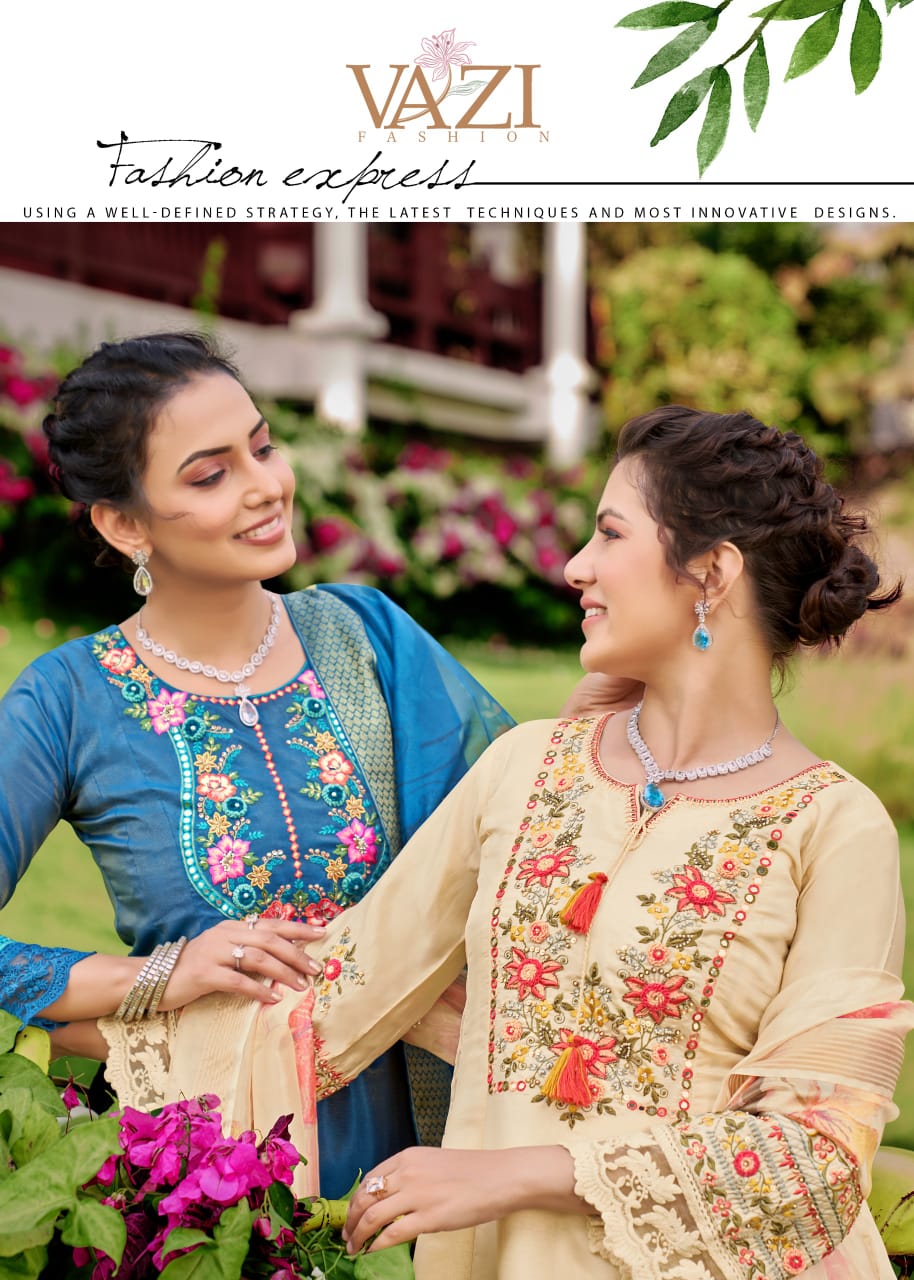 Rashmika Vazi Fashion Tissue Simmer Readymade Anarkali Suits Supplier