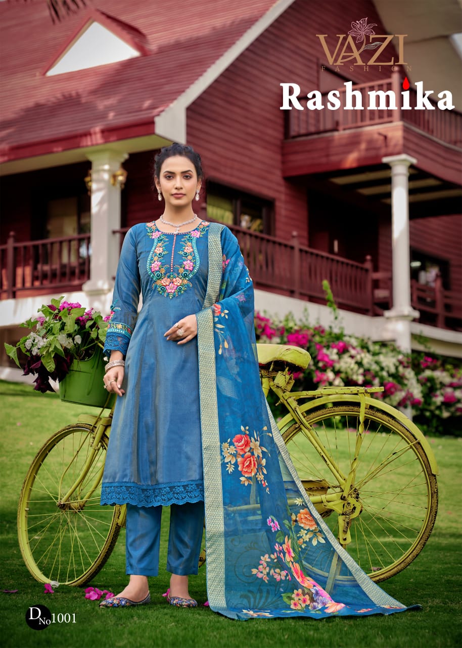 Rashmika Vazi Fashion Tissue Simmer Readymade Anarkali Suits Supplier