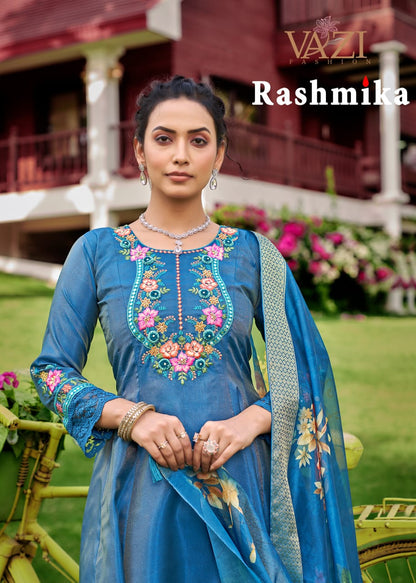 Rashmika Vazi Fashion Tissue Simmer Readymade Anarkali Suits Supplier