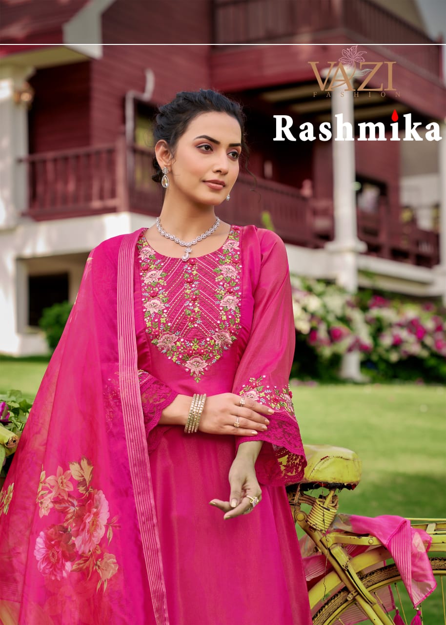 Rashmika Vazi Fashion Tissue Simmer Readymade Anarkali Suits Supplier