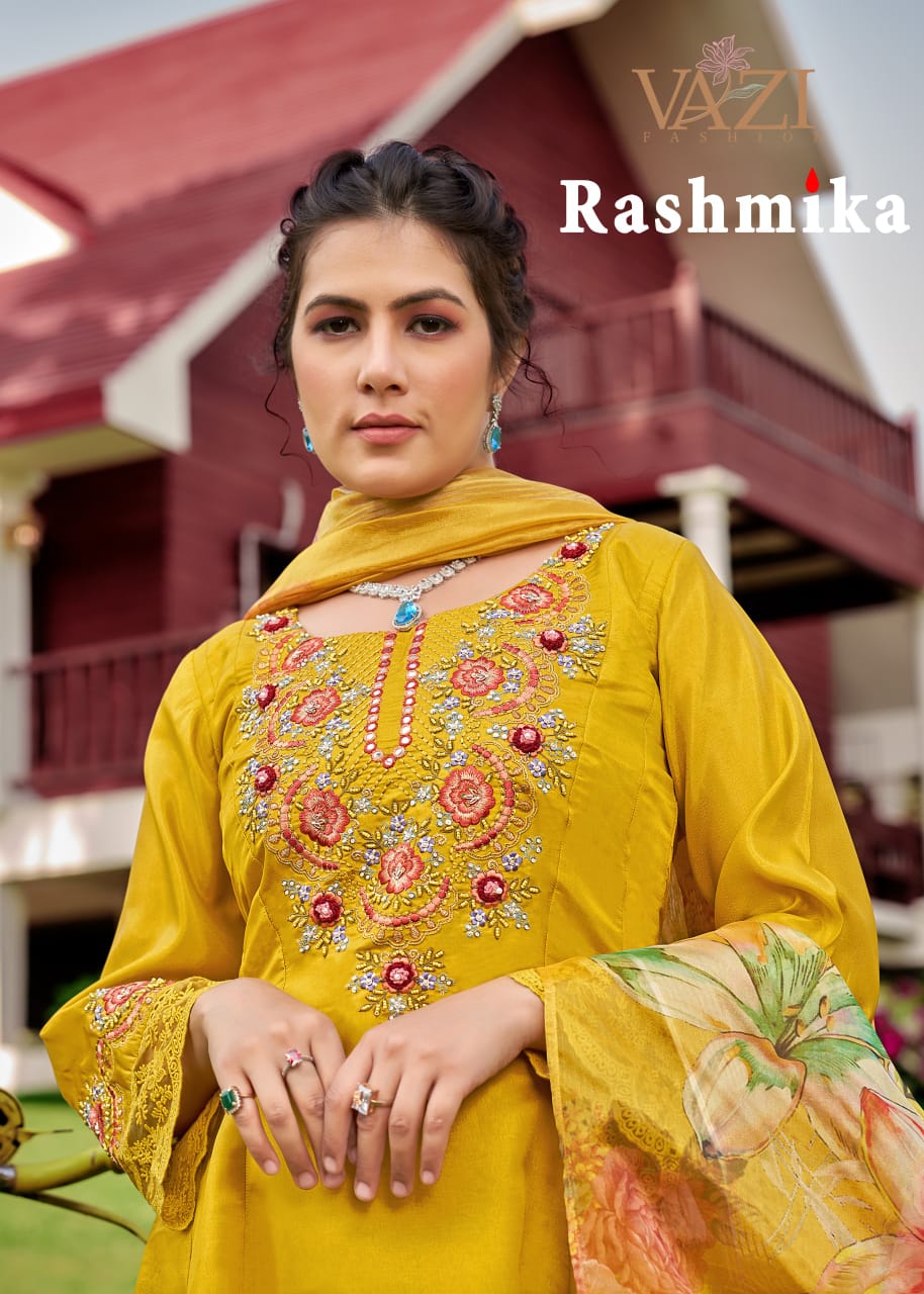 Rashmika Vazi Fashion Tissue Simmer Readymade Anarkali Suits Supplier