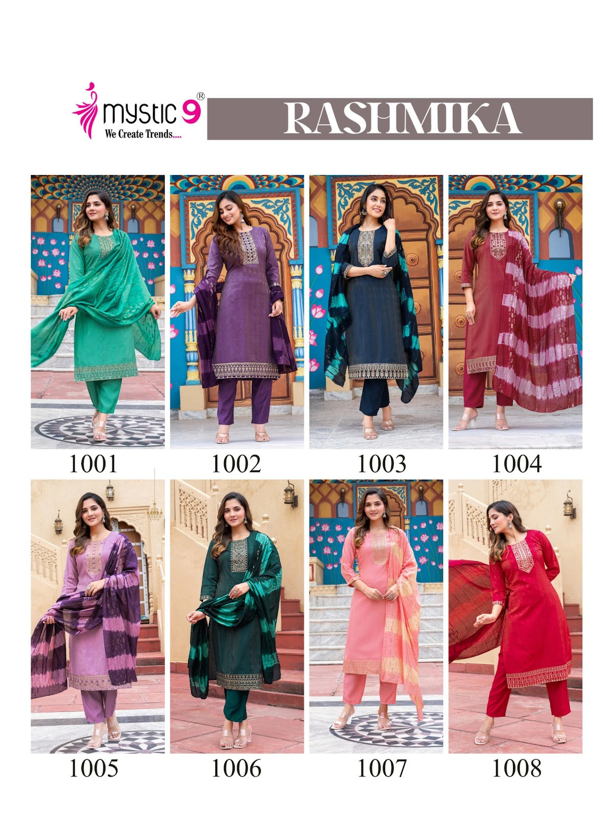 Rashmika Vol 1 Mystic 9 Vertican Readymade Pant Style Suits Supplier
