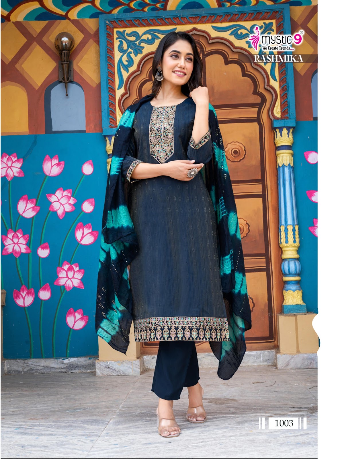 Rashmika Vol 1 Mystic 9 Vertican Readymade Pant Style Suits Supplier
