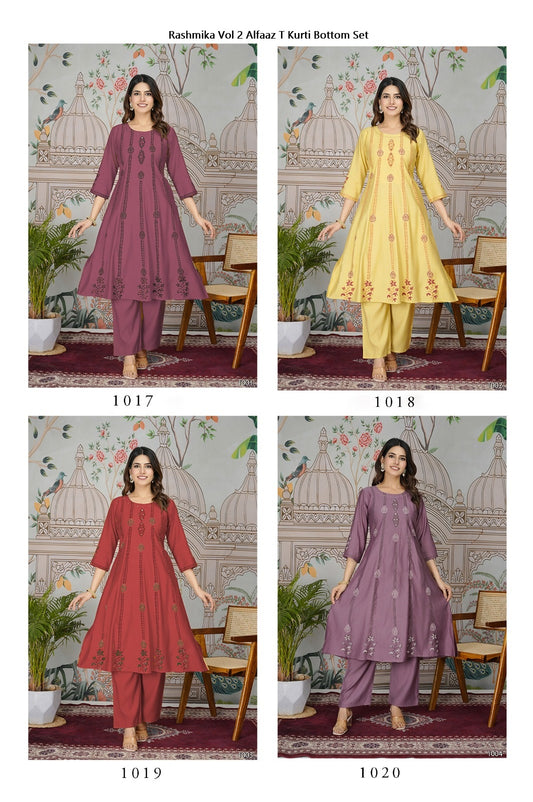 Rashmika Vol 2 Alfaaz T Viscose Kurti Bottom Set Manufacturer Ahmedabad