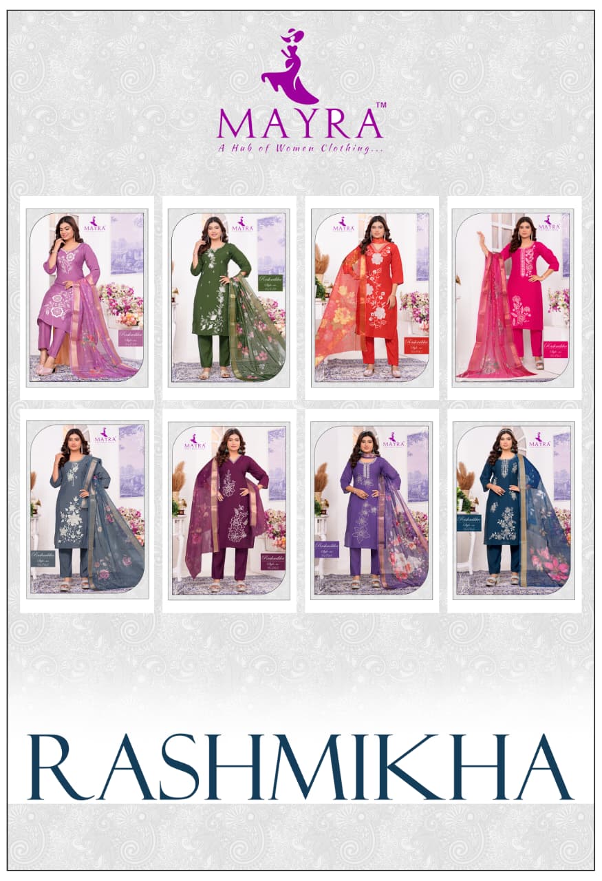 Rashmikha Mayra Roman Silk Readymade Pant Style Suits Wholesale