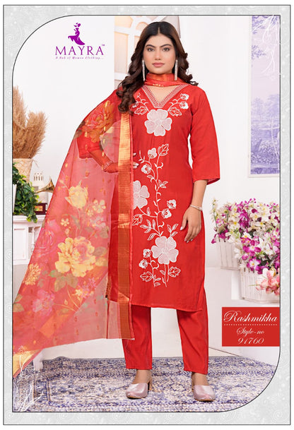 Rashmikha Mayra Roman Silk Readymade Pant Style Suits Wholesale