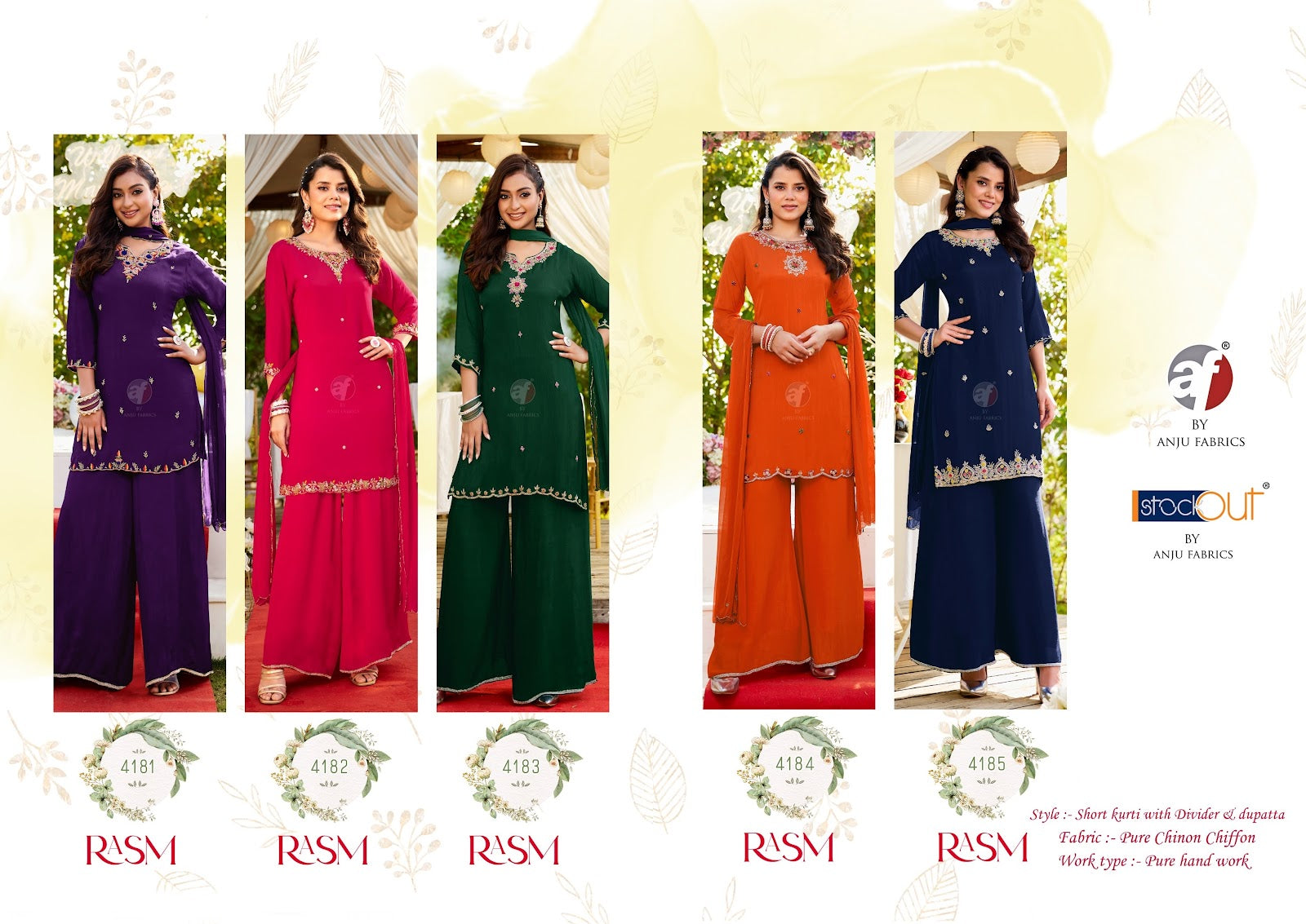 Rasm Vol 7 Af Chinon Chiffon Readymade Plazzo Style Suits Exporter Ahmedabad