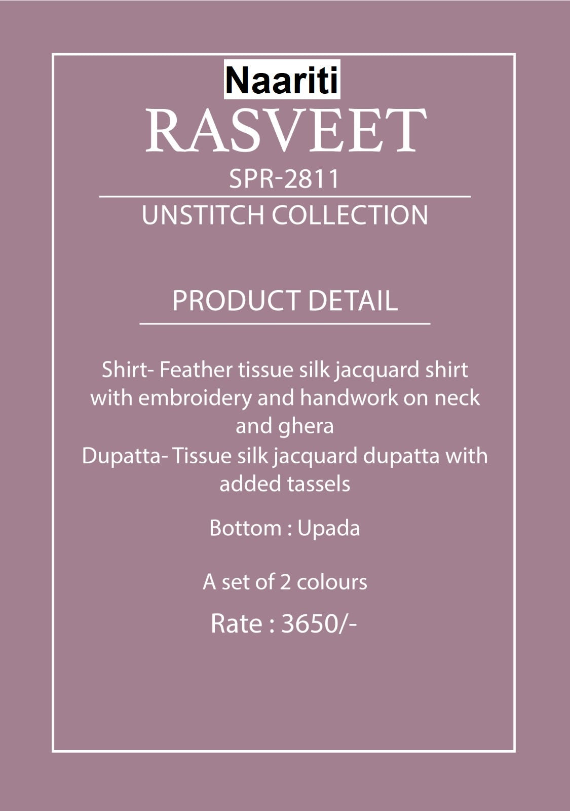 Rasveet 2811 Naariti Tissue Silk Pant Style Suits Exporter Gujarat