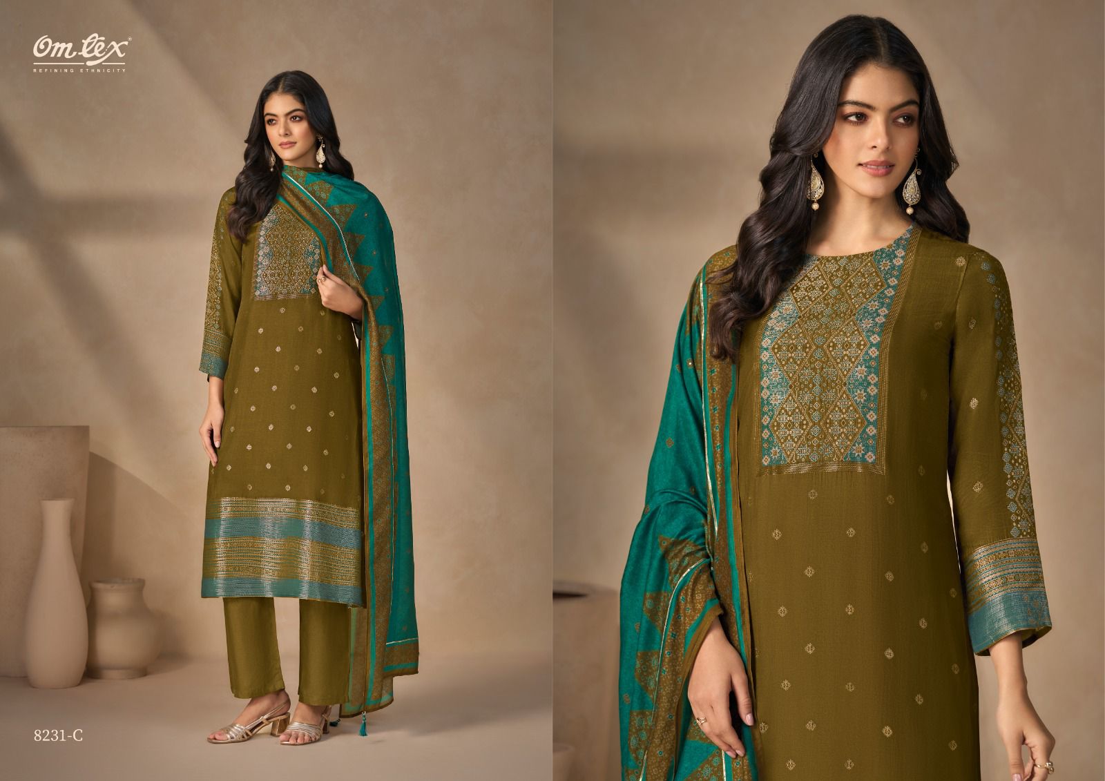 Rasvika Omtex Muslin Jacquard Pant Style Suits Wholesaler Ahmedabad