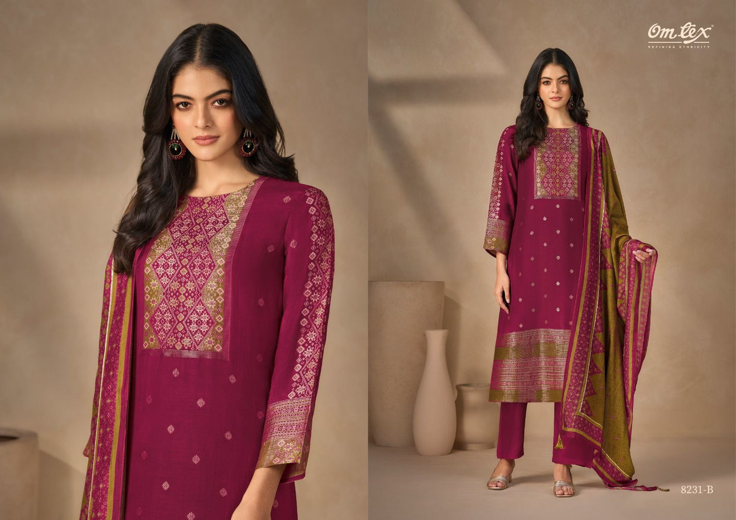 Rasvika Omtex Muslin Jacquard Pant Style Suits Wholesaler Ahmedabad