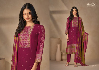 Rasvika Omtex Muslin Jacquard Pant Style Suits Wholesaler Ahmedabad