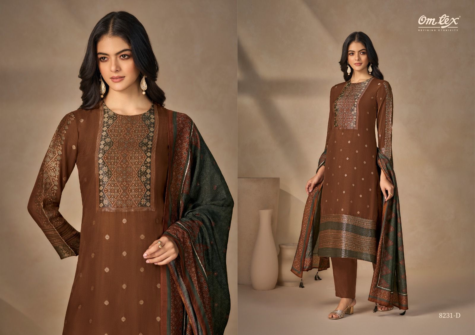 Rasvika Omtex Muslin Jacquard Pant Style Suits Wholesaler Ahmedabad
