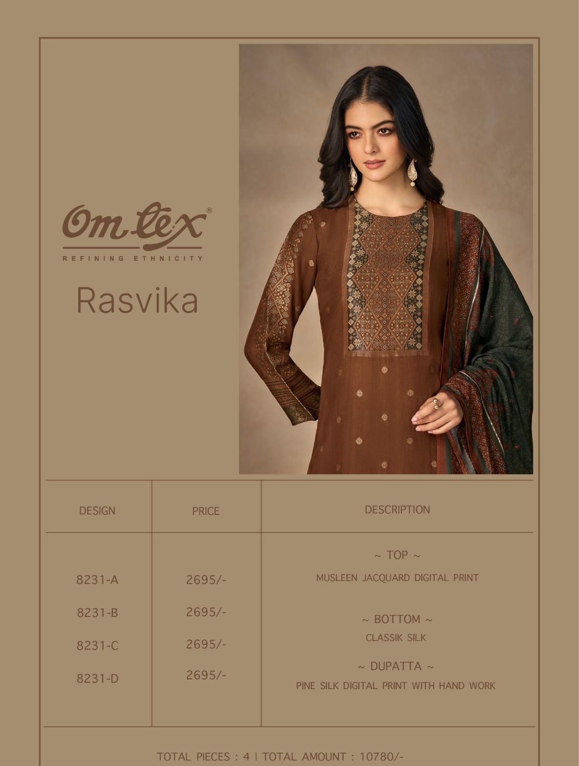 Rasvika Omtex Muslin Jacquard Pant Style Suits Wholesaler Ahmedabad