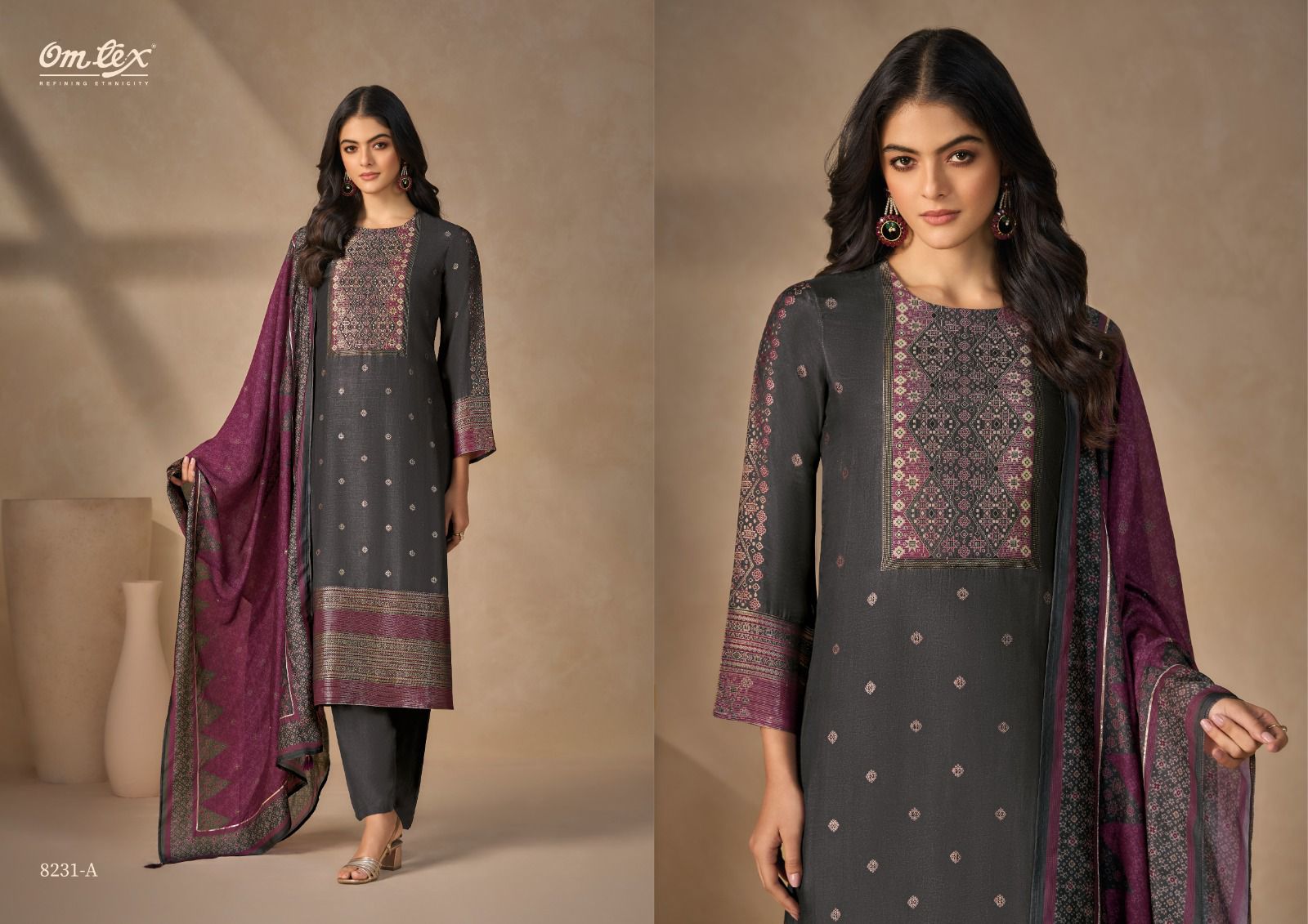 Rasvika Omtex Muslin Jacquard Pant Style Suits Wholesaler Ahmedabad