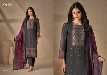 Rasvika Omtex Muslin Jacquard Pant Style Suits Wholesaler Ahmedabad
