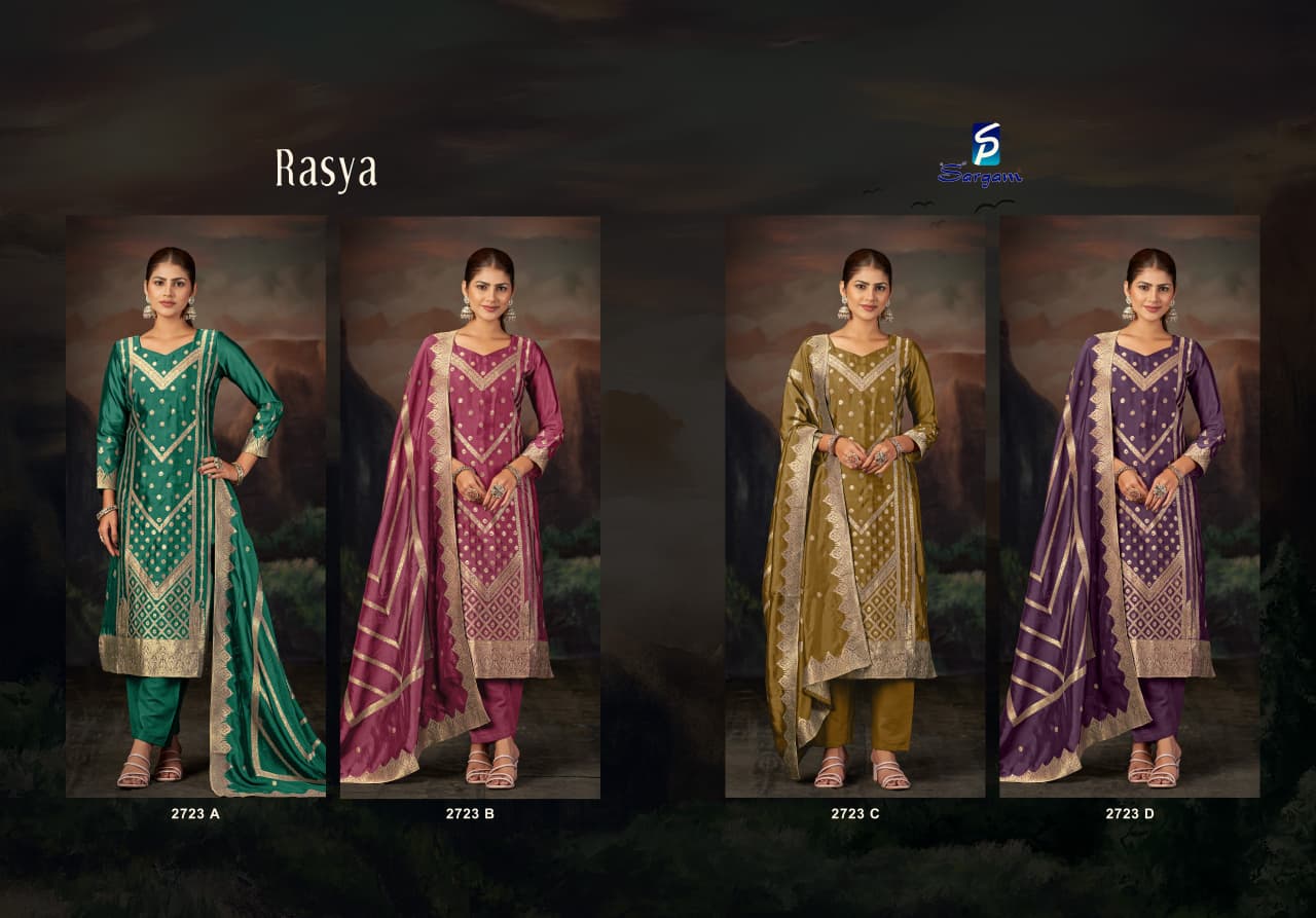 Rasya Sargam Prints Banglori Silk Pant Style Suits Supplier India