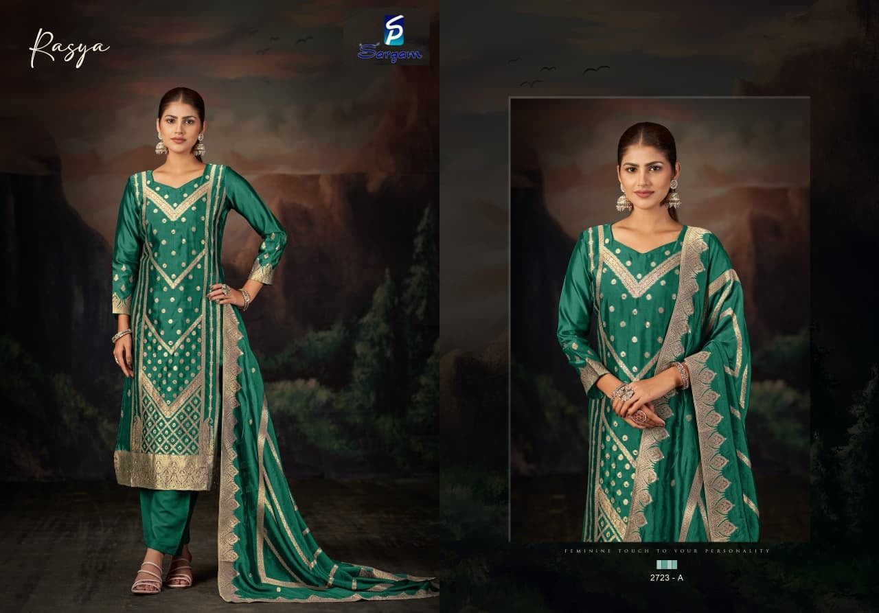 Rasya Sargam Prints Banglori Silk Pant Style Suits Supplier India