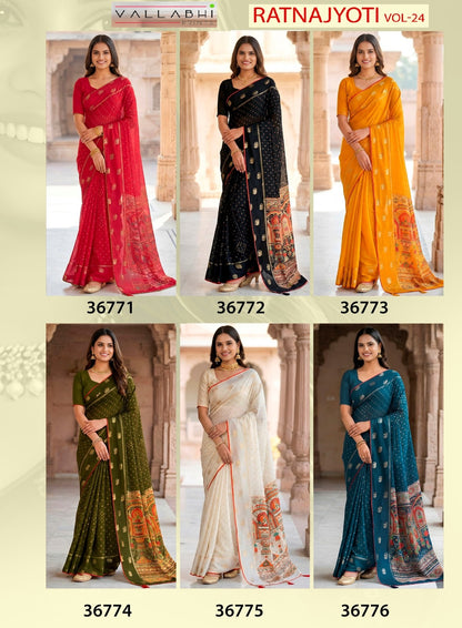 Ratnajyoti Vol 24 Vallabhi Prints Moss Georgette Sarees Supplier
