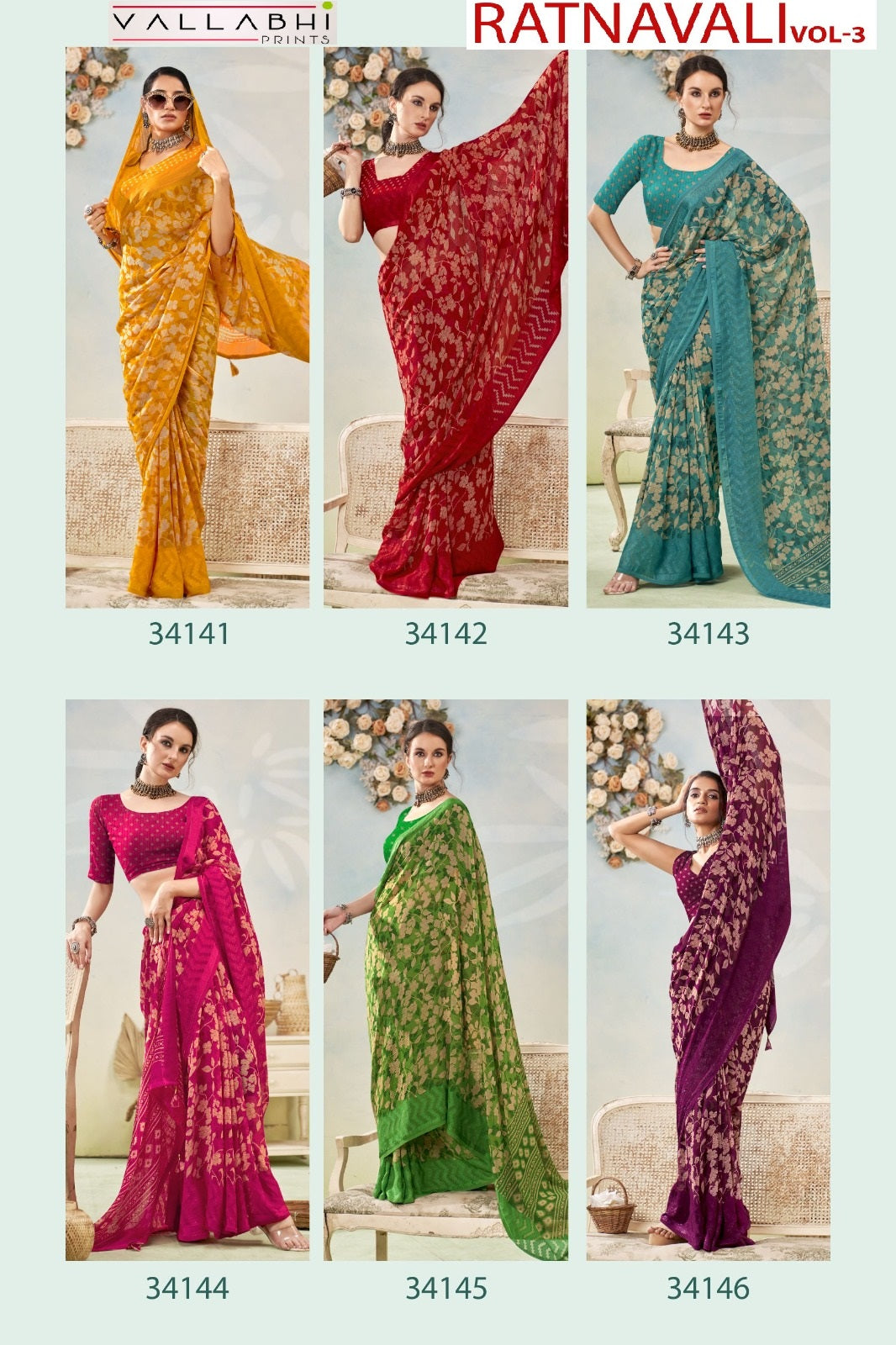 Ratnavali Vol 3 Vallabhi Prints Georgette Sarees Wholesaler Ahmedabad