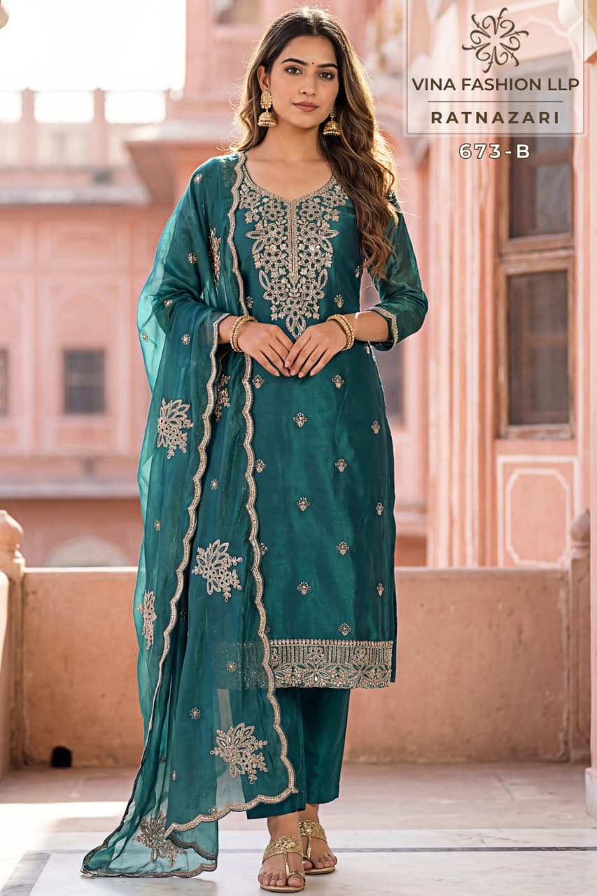 Ratnazari Kuleesh Vinay Fashion Llp Gold Silk Pant Style Suits Exporter