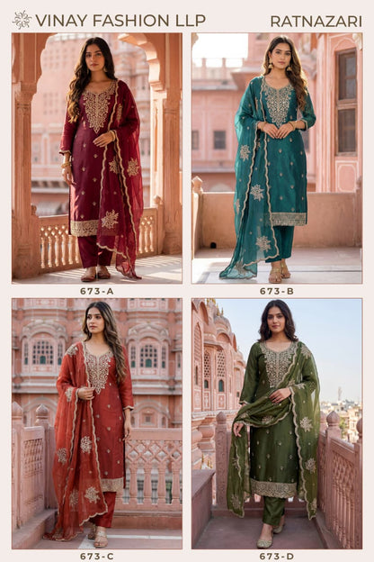 Ratnazari Kuleesh Vinay Fashion Llp Gold Silk Pant Style Suits Exporter