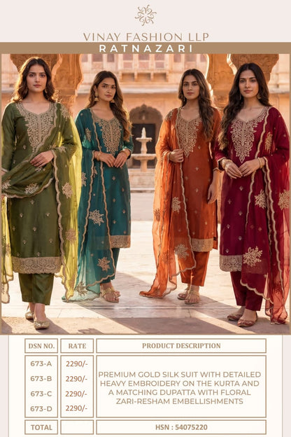 Ratnazari Kuleesh Vinay Fashion Llp Gold Silk Pant Style Suits Exporter