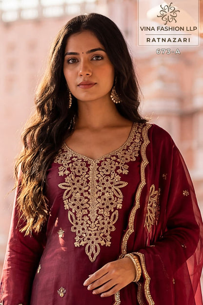 Ratnazari Kuleesh Vinay Fashion Llp Gold Silk Pant Style Suits Exporter