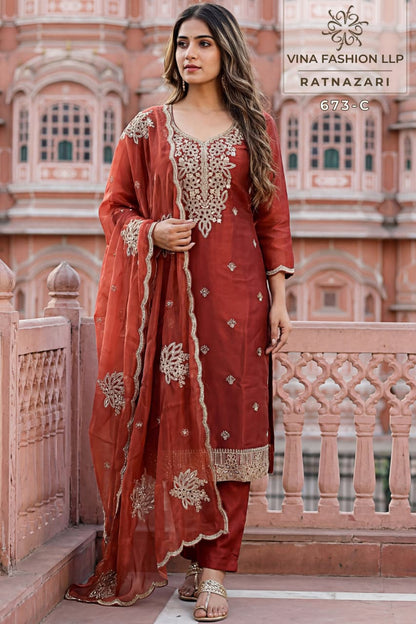 Ratnazari Kuleesh Vinay Fashion Llp Gold Silk Pant Style Suits Exporter