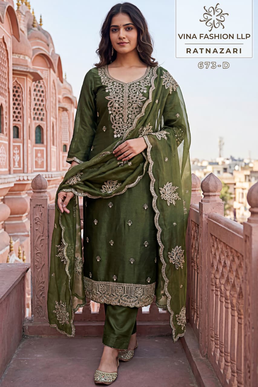 Ratnazari Kuleesh Vinay Fashion Llp Gold Silk Pant Style Suits Exporter
