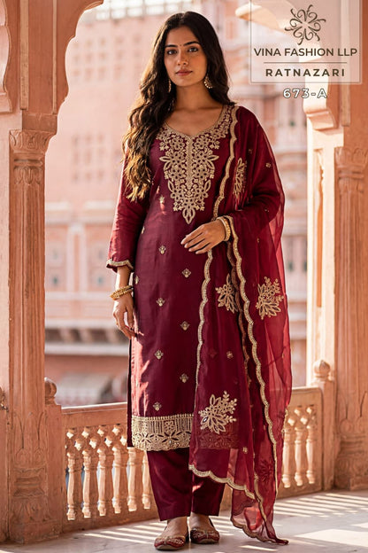 Ratnazari Kuleesh Vinay Fashion Llp Gold Silk Pant Style Suits Exporter