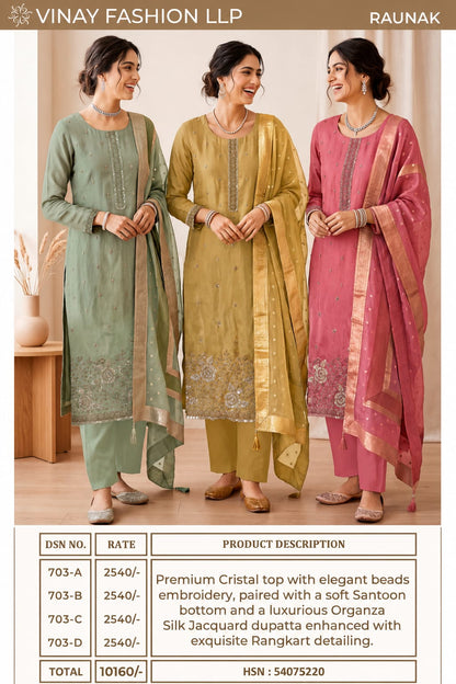 Raunak Kuleesh Vinay Fashion Llp Crystal Pant Style Suits Wholesaler Gujarat