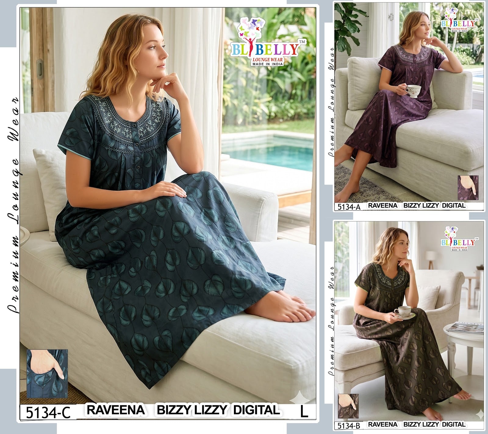 Raveena 5125-5136 Belly Lizzy Bizzy Night Gowns Wholesaler