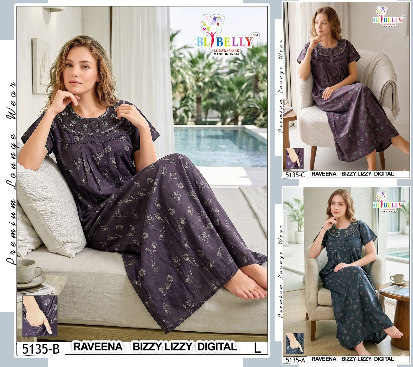 Raveena 5125-5136 Belly Lizzy Bizzy Night Gowns Wholesaler