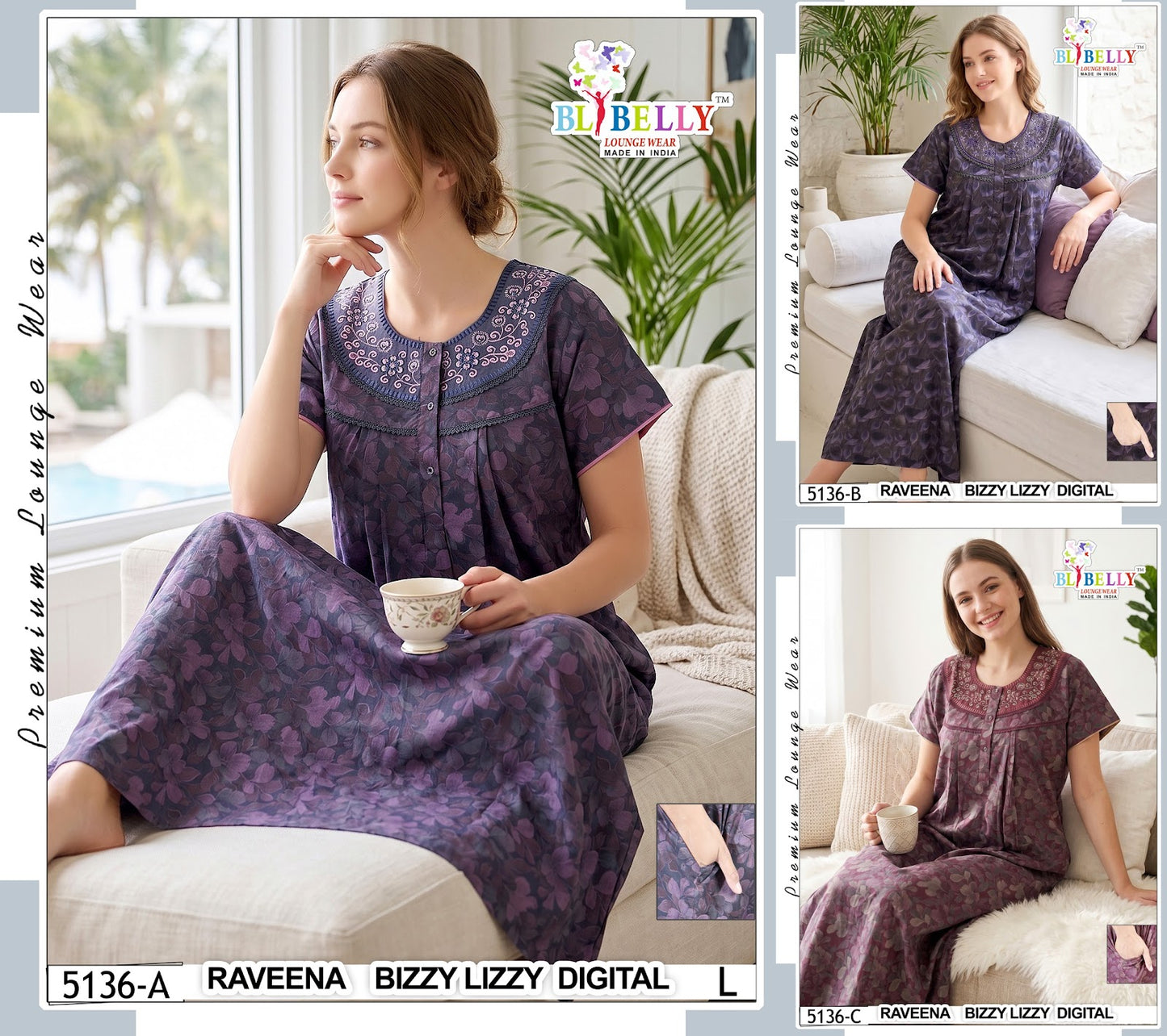 Raveena 5125-5136 Belly Lizzy Bizzy Night Gowns Wholesaler