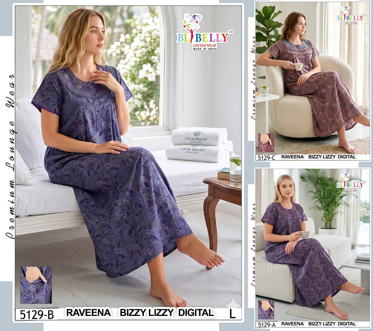 Raveena 5125-5136 Belly Lizzy Bizzy Night Gowns Wholesaler