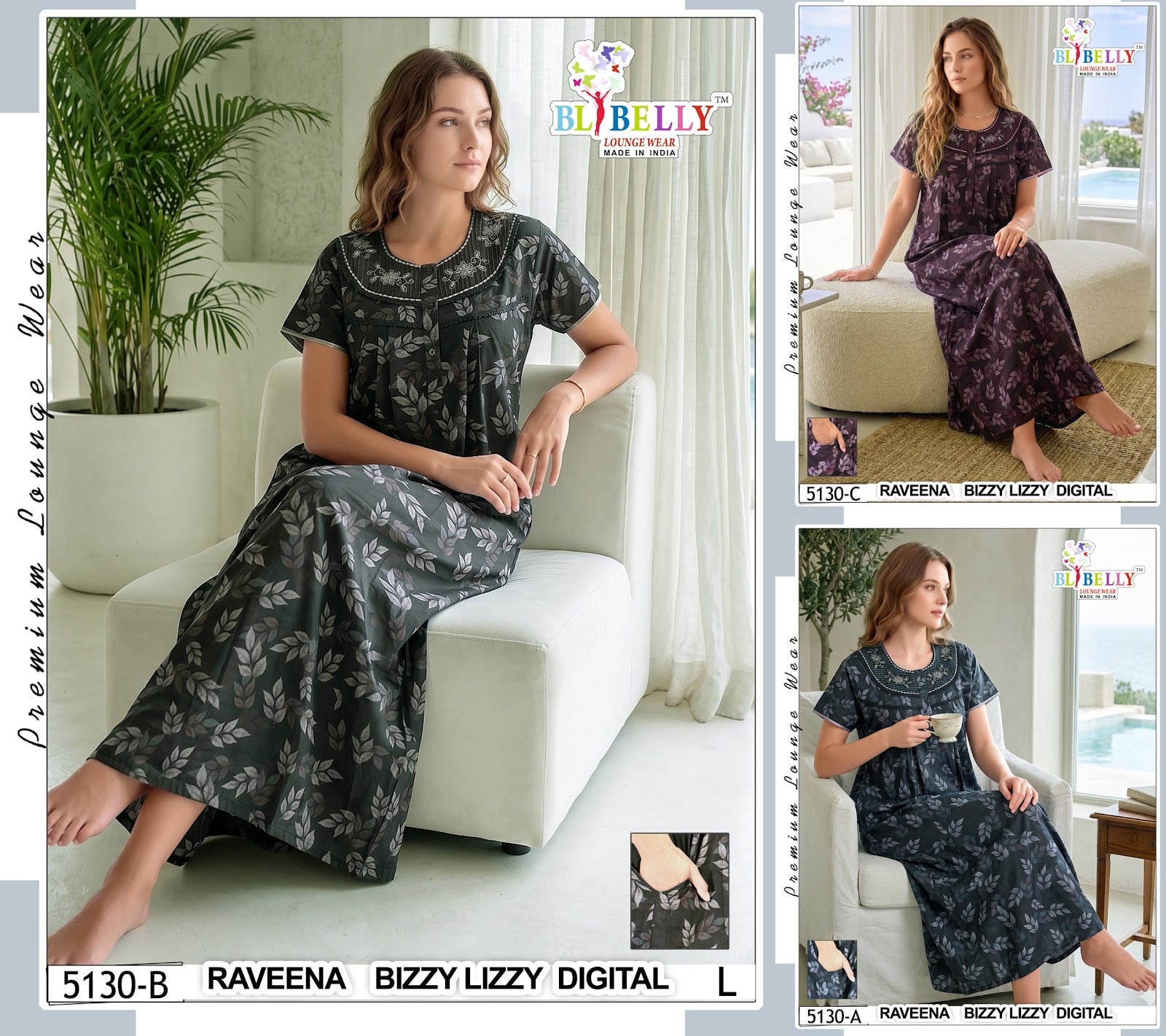 Raveena 5125-5136 Belly Lizzy Bizzy Night Gowns Wholesaler