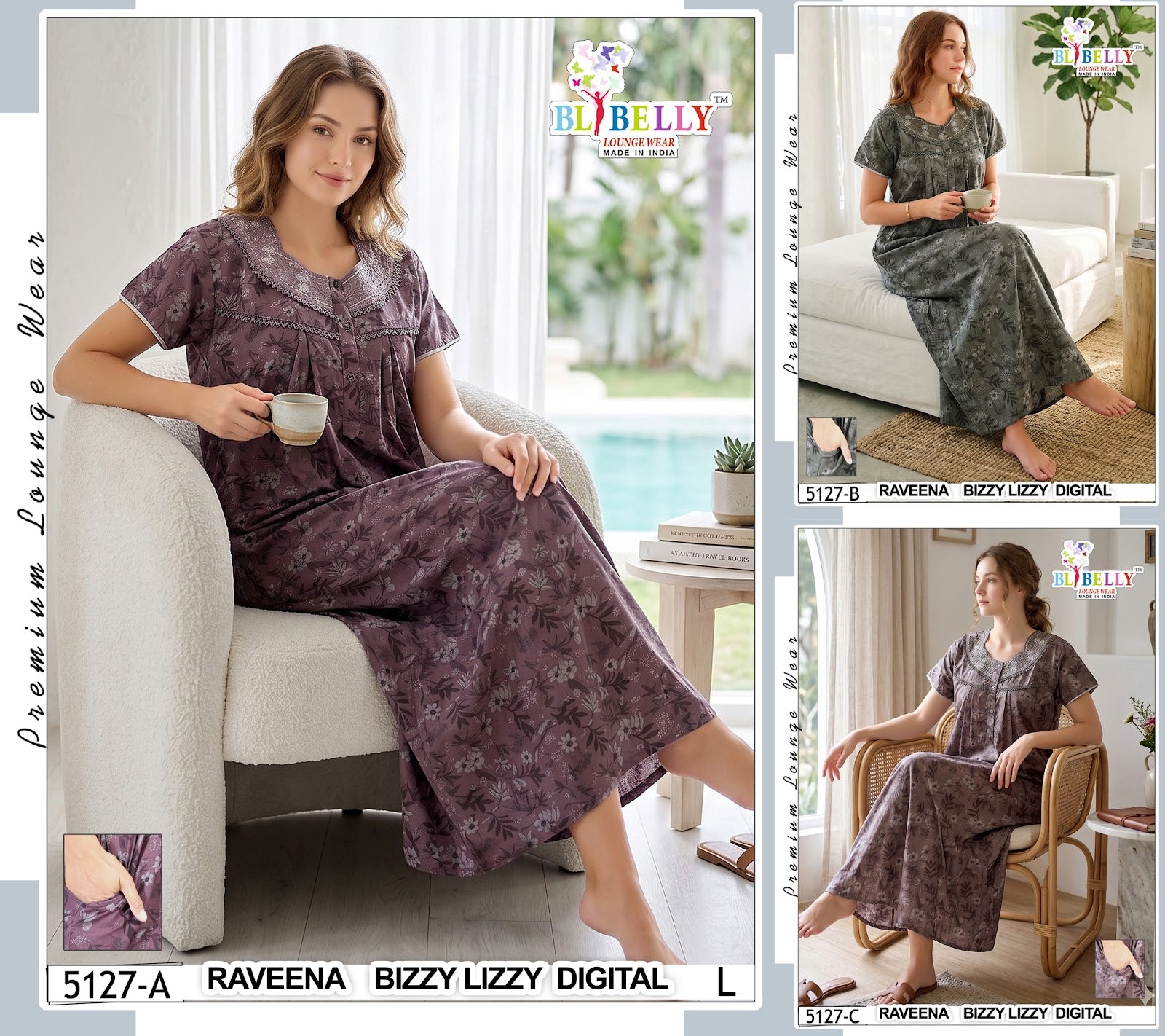 Raveena 5125-5136 Belly Lizzy Bizzy Night Gowns Wholesaler