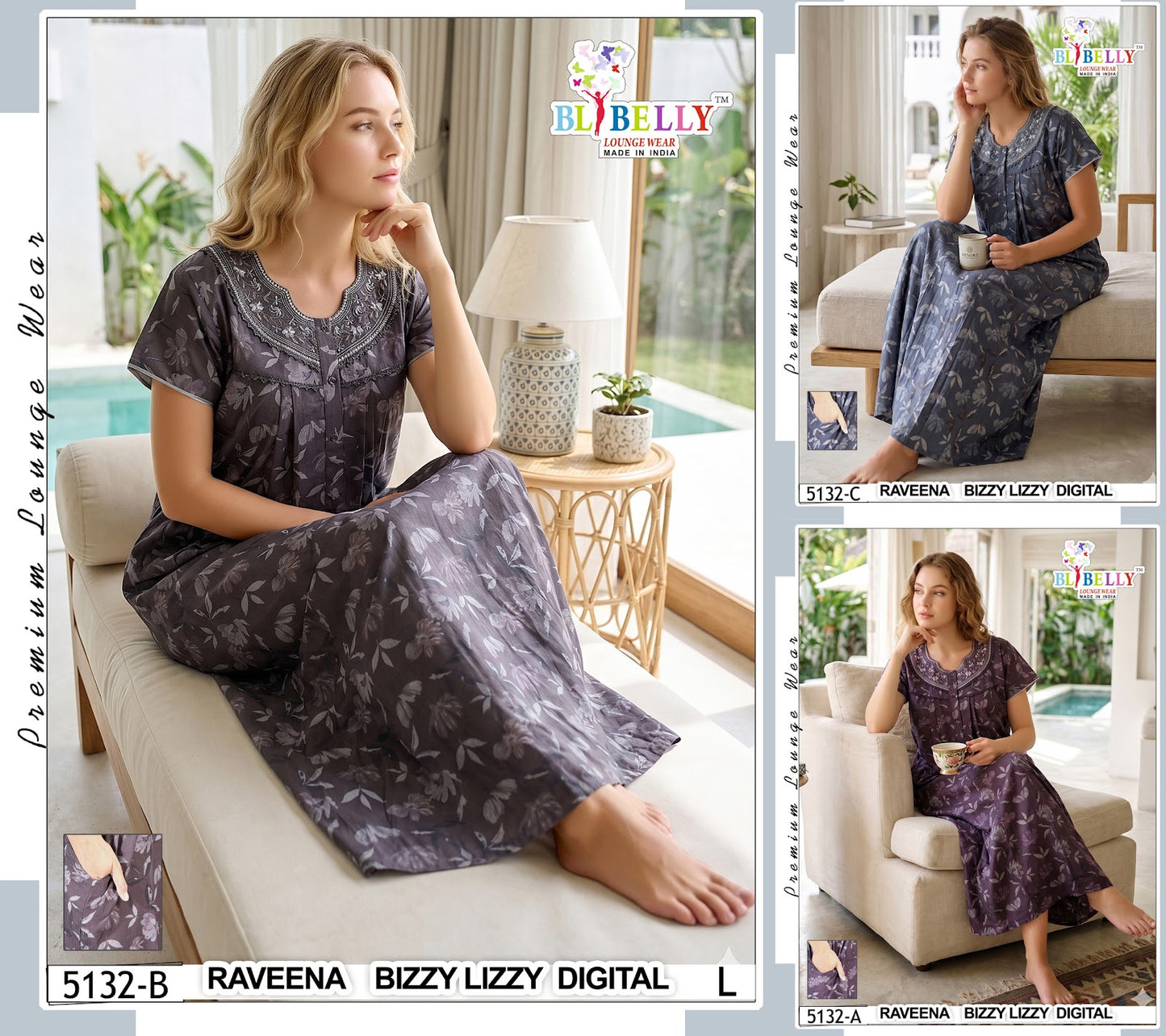 Raveena 5125-5136 Belly Lizzy Bizzy Night Gowns Wholesaler