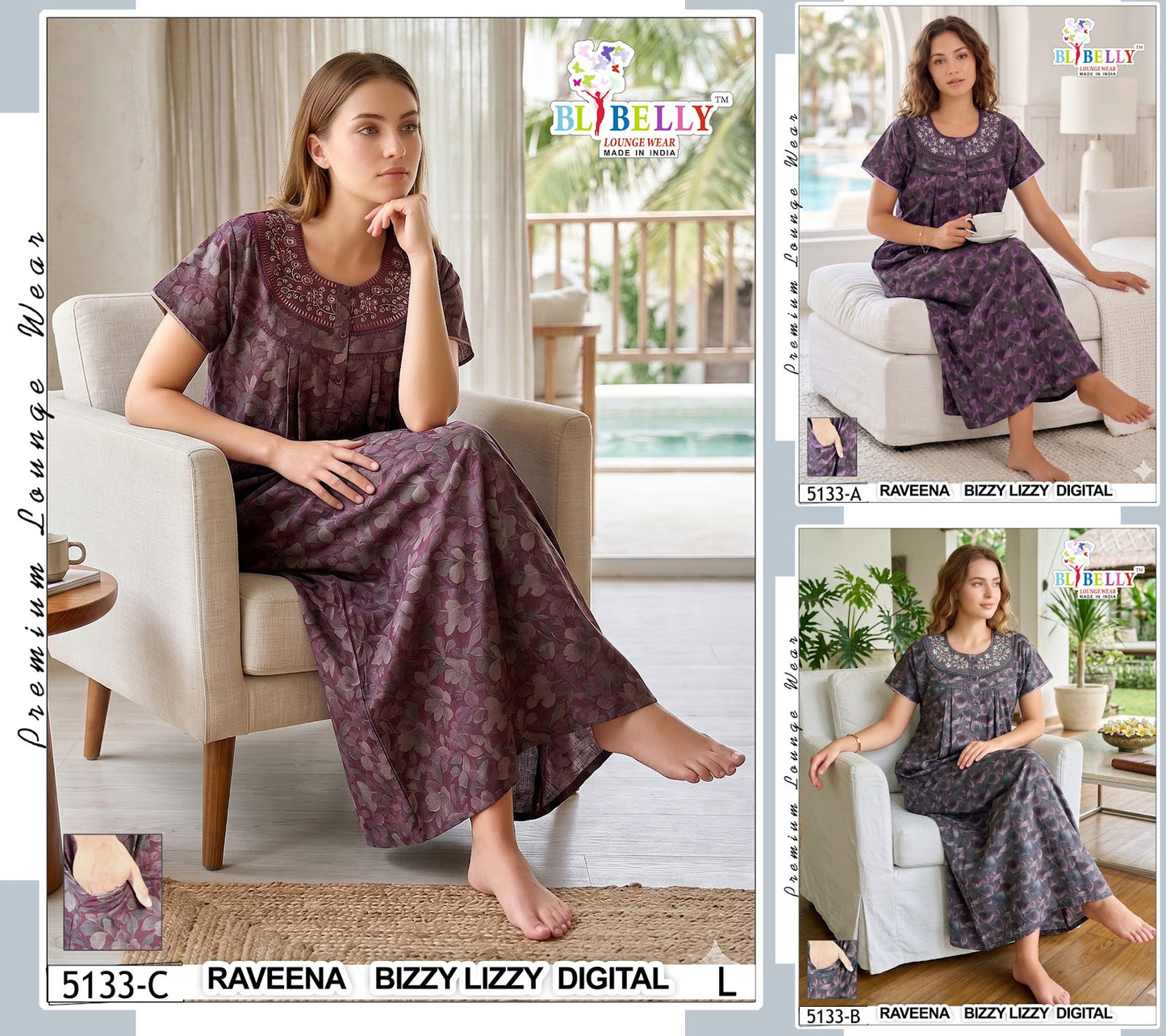 Raveena 5125-5136 Belly Lizzy Bizzy Night Gowns Wholesaler