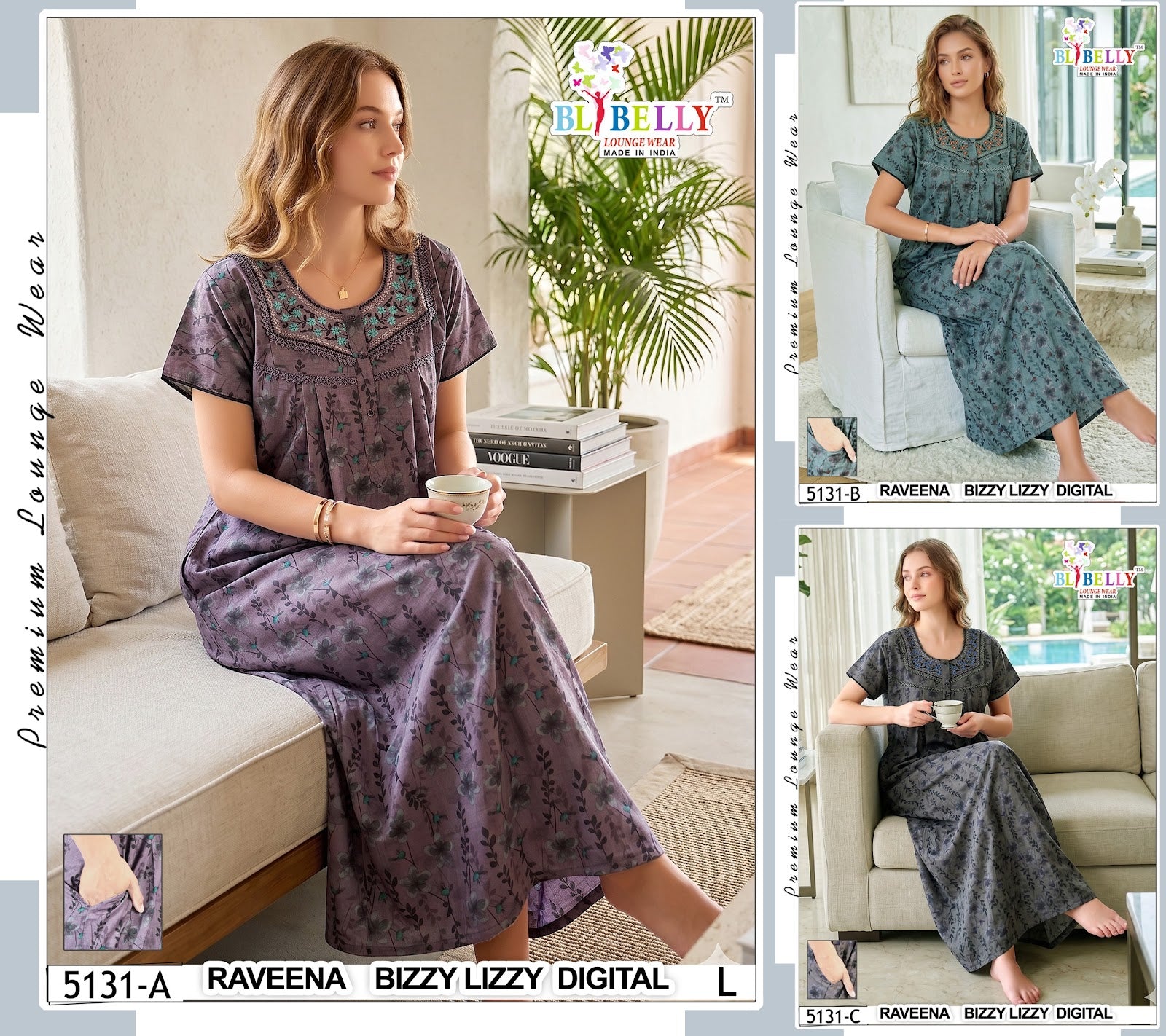 Raveena 5125-5136 Belly Lizzy Bizzy Night Gowns Wholesaler