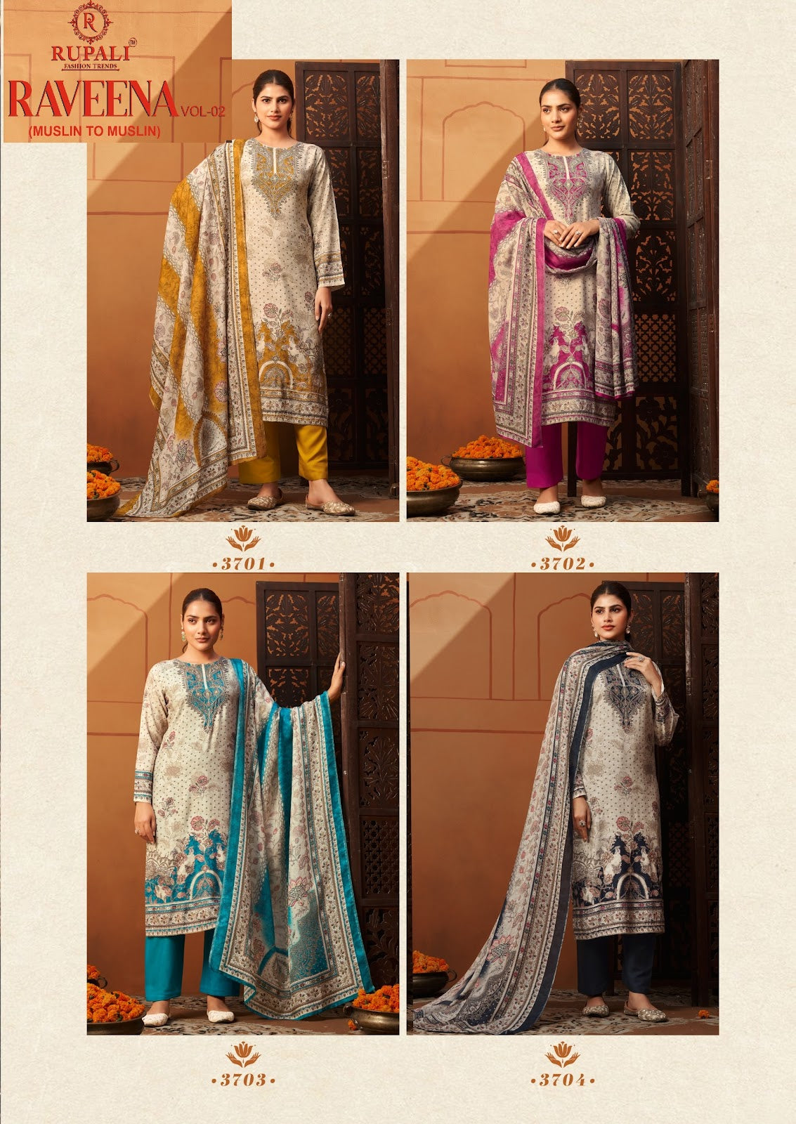 Raveena Vol 2 Rupali Pure Viscose Muslin Karachi Salwar Suits Wholesale Price