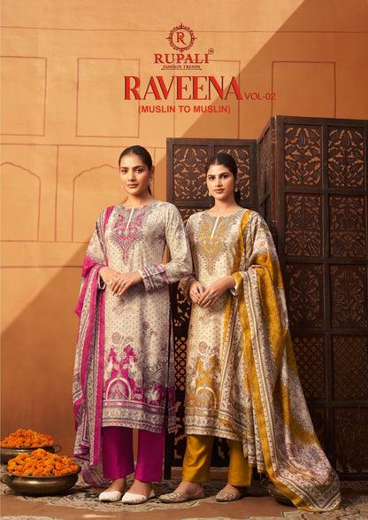Raveena Vol 2 Rupali Pure Viscose Muslin Karachi Salwar Suits Wholesale Price